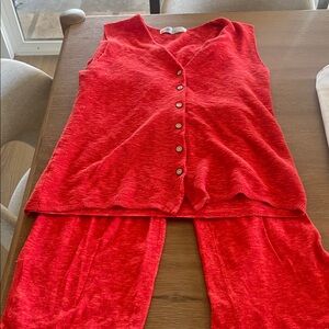 Free People Red Button-Down Top and Pants Set